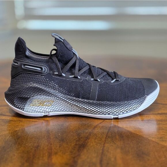 Under Armour UA Stephen Curry 6 Team Black Gold Metallic HOVR Size 10 Warriors - Picture 11 of 16